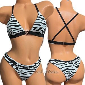 Victorias Secret Swim Wild Wanderer Bralette Bikini top and Bottoms Set Zebra